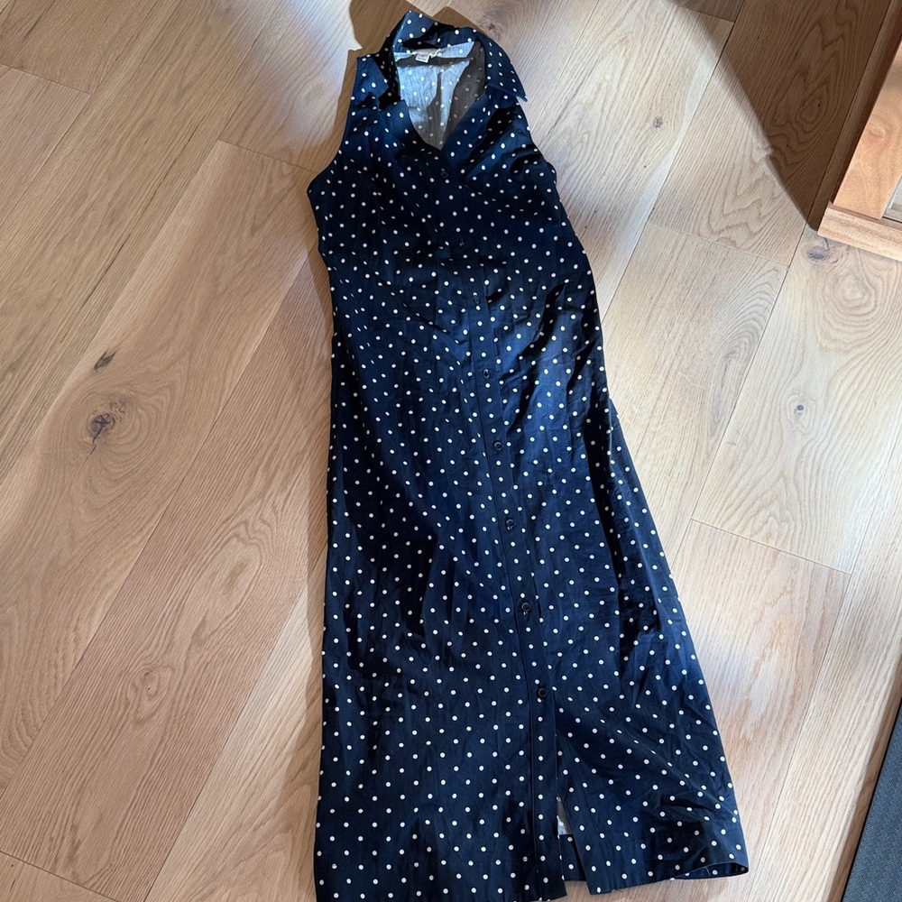 Maeve navy and White Polka Dot Dress